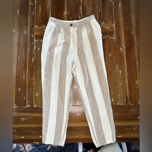 Mara Hoffman Striped Linen Blend Pants Beige Cream Women's Size 12